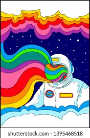 Space And Astronaut Psychedelic Poster, 1960s Hippie Art Stylization