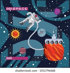 space astronaut rover planet exploration discovery abstract style vector illustration