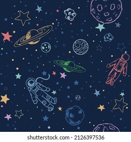 Space and Astronaut seamless repeat pattern