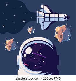 space astronaut and ship with asteroids