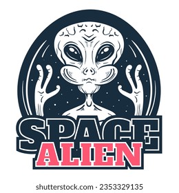 Space astronaut spaceman alien ufo logo badge isolated concept. Vector flat graphic design illustration