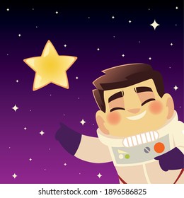 space astronaut star galaxy cosmos explore cartoon character vector illustration