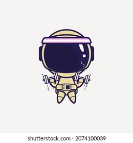 Space astronaut workout using dumbbell doodle vector illustration