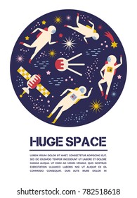Space and astronauts. Objects, symbols, design elements Vector illustration
