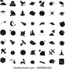 Space and astronomy black and white collection icon set