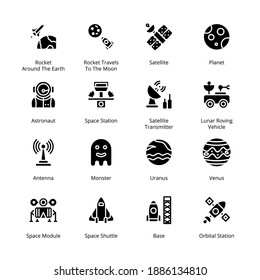 Space and Astronomy Glyph Icons - Solid, Vectors