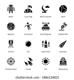 Space and Astronomy Glyph Icons - Solid, Vectors