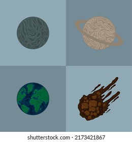space astronomy icons set design