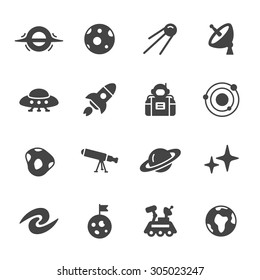 Space and astronomy icons. Simple flat vector icons set on white background