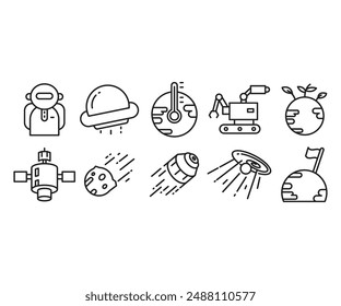 space and astronomy line icons set vector