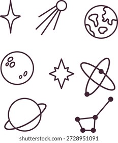 Space and astronomy line icons set for education and design