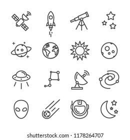 Space and astronomy lines icon set