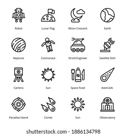 Space and Astronomy Outline Icons - Stroked, Vectors