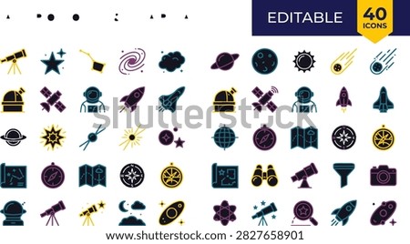 Space Astronomy Science Icons Set