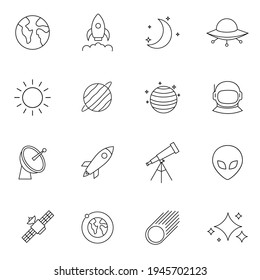 Space and astronomy thin line icons. Symbol, logo illustration. Web design, mobile app.