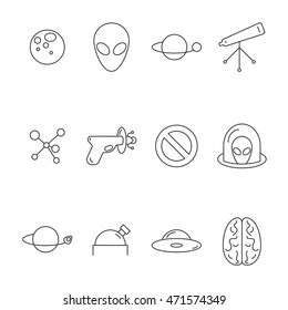 Space and astronomy thin line icons.
