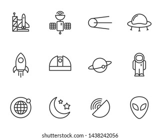 space astronomy vector icons set isolated on white background. space travel concept. space outline icons for web and ui design.