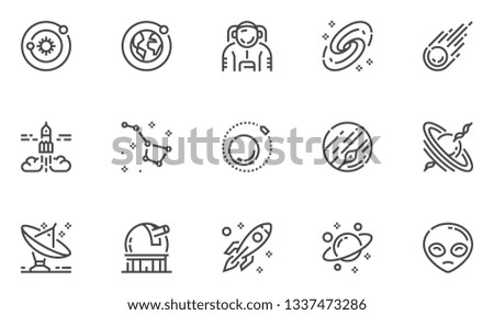 Space and Astronomy Vector Line Icons Set. Planets Of The Solar System, Stargazing, Observatory, Universe, Galaxy, Black Hole. Editable Stroke. 48x48 Pixel Perfect.