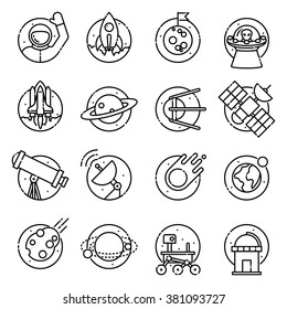 Space and astronomy, vector outline icons.