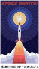 Space awaits! Wall Mosaic Mural Retro Futurism Space Propaganda Poster Stylization 