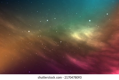 Space backdrop. Colorful galaxy with constellations. Realistic cosmic wallpaper. Universe with shining stars. Glowing nebula with magic clouds. Vector illustration.