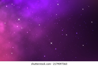 Space backdrop. Starry cosmos with constellations. Color magic nebula. Purple galaxy texture. Fantasy space way. Deep universe. Vector illustration.