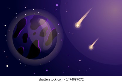 space background with abstract shape, planets and asteroids. For web design, banner. space exploring. vector illustration