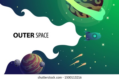 space background with abstract shape, planets and asteroids. For web design, banner. space exploring. vector illustration