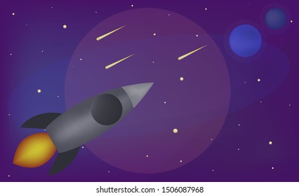 Space background with abstract shape, planets and asteroids. Vector.