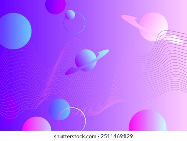 Space background with abstract shape and planets. Space exploring. Web banner. Blend design. Fluid. Vector illustration