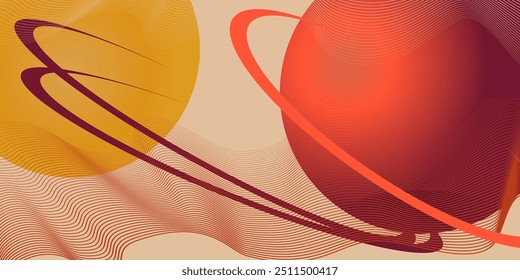 Space background with abstract shape and planets. Space exploring. Mars. Web banner. Blend design. Fluid. Vector illustration