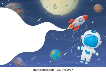 Space background with astronaut and planets