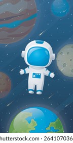 Space background with astronaut and planets