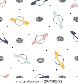 Space background baby seamless pattern for kids Cartoon style design. Use for prints, wallpaper, decorations, textiles, vector illustrations.