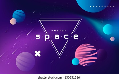 Space background for banner, brochure, poster, flyer, UI web design. Colorful gradient abstract planets and stars in the universe. Vector creative galaxy illustration