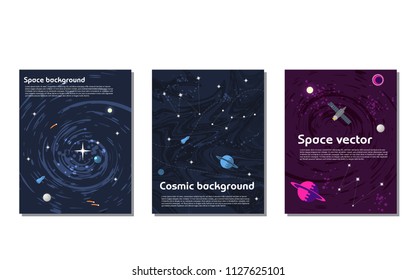 Space background banner set with planets and stars. Vector illustration