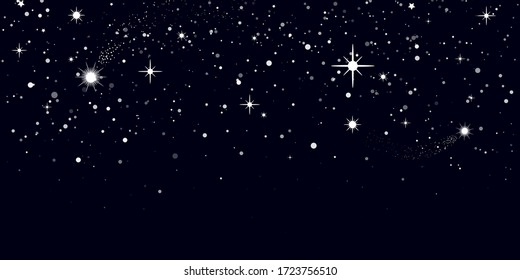 Space background, beautiful universe, night sky with stars. Texture for wallpapers, fabric, wrap, web page backgrounds, vector illustration