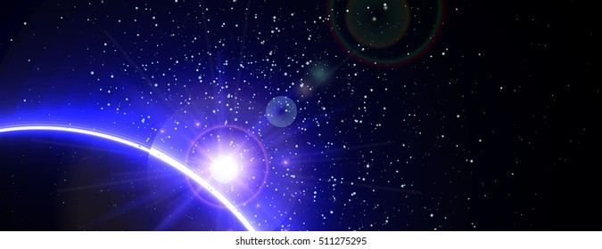 Space background with blue light from behind of the planet