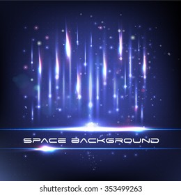 Space background with blue light. Comets fall to Earth
