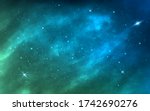 Space background. Bright milky way. Realistic cosmos texture with color galaxy and shining stars. Magic nebula with stardust. Starry space objects. Vector illustration.