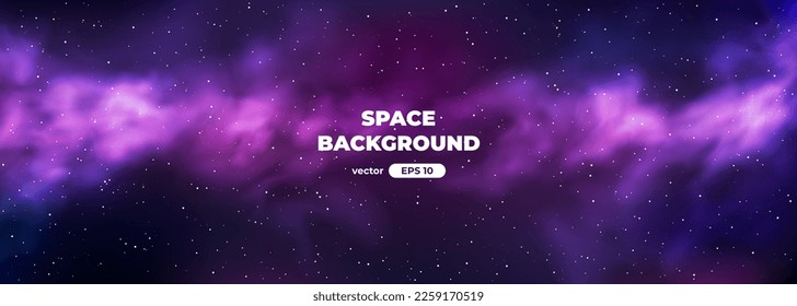 Space background with bright shining stars. Star universe. Beautiful nebula. Starry night sky. Deep cosmos. Black outer space. Milky way galaxy. Science fiction. Vector illustration eps10.