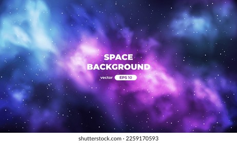 Space background with bright shining stars. Star universe. Beautiful colorful nebula. Starry night sky. Deep cosmos. Black outer space. Milky way galaxy. Science fiction. Vector illustration eps10.