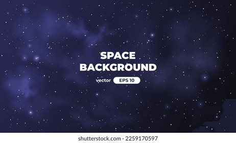 Space background with bright shining stars. Star universe. Beautiful nebula. Starry night sky. Deep cosmos. Black outer space. Milky way galaxy. Science fiction. Vector illustration eps10.