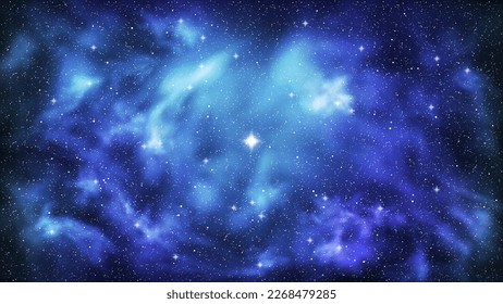 Fondo espacial con brillantes estrellas brillantes. Universo estelar. Hermosa nebulosa colorida. Cielo estrellado por la noche. Cosmos profundos. Espacio exterior negro. Galaxia de vía láctea. Ciencia ficción. Ilustración vectorial eps10.