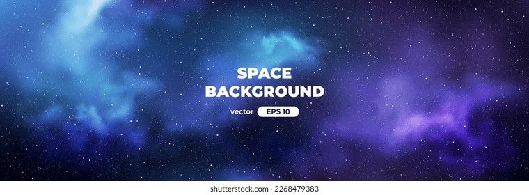 Space background with bright shining stars. Star universe. Beautiful colorful nebula. Starry night sky. Deep cosmos. Black outer space. Milky way galaxy. Science fiction. Vector illustration eps10.