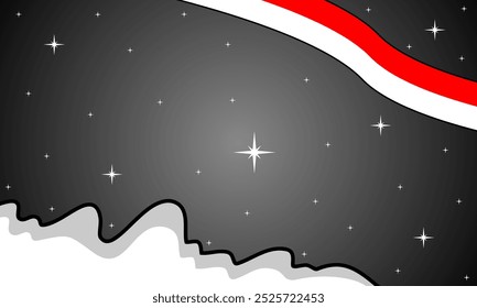 Space background with bright shining stars. Starry universe. Starry night sky. Indonesian flag flying