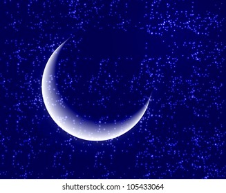 Space background with bright stars and moon