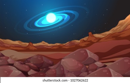 Space background with brown land illustration