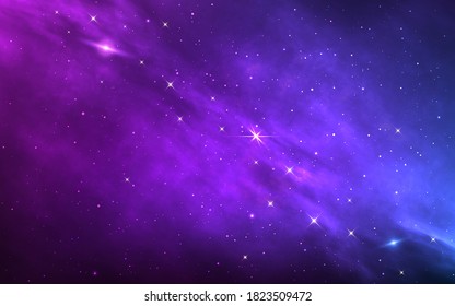 Space background. Color nebula with shining stars. Realistic cosmos with stardust and milky way. Magic starry galaxy. Infinite universe with constellations. Vector illustration.