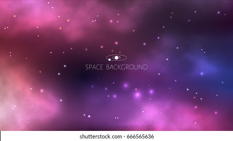 Space background with colorful nebula and bright stars. Vector illustration.